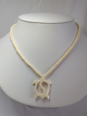 Carved Bone Turtle Pendant Necklace